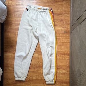 Aviator Nation White and Orange Track Pants